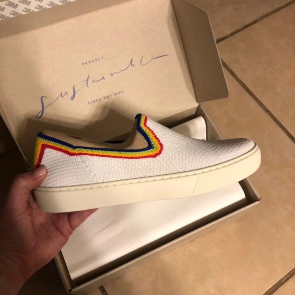 Rothy’s rainbow slip ons